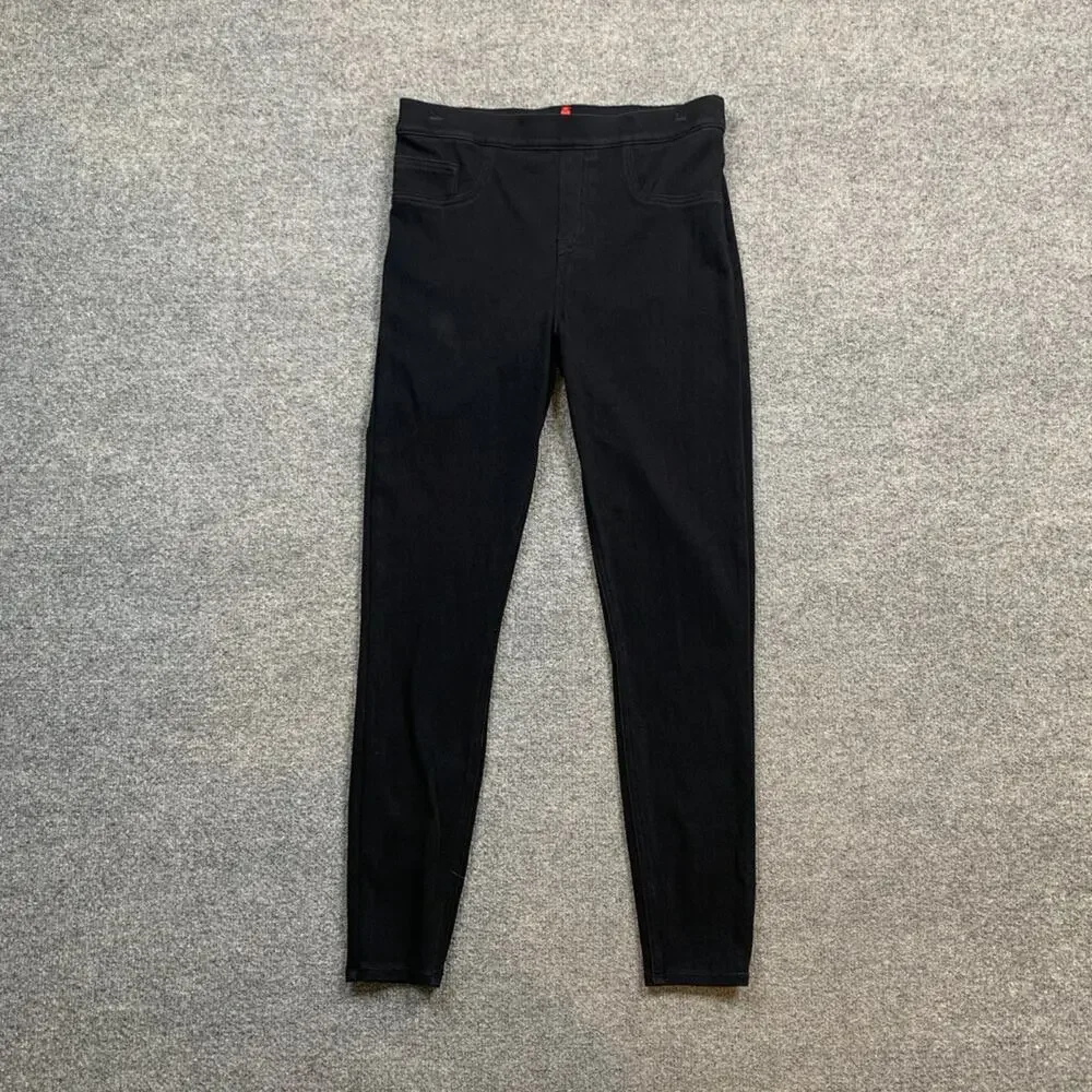 Spanx Pants Womens M Medium Black Pull On High Waisted Jeenish Denim Leggings